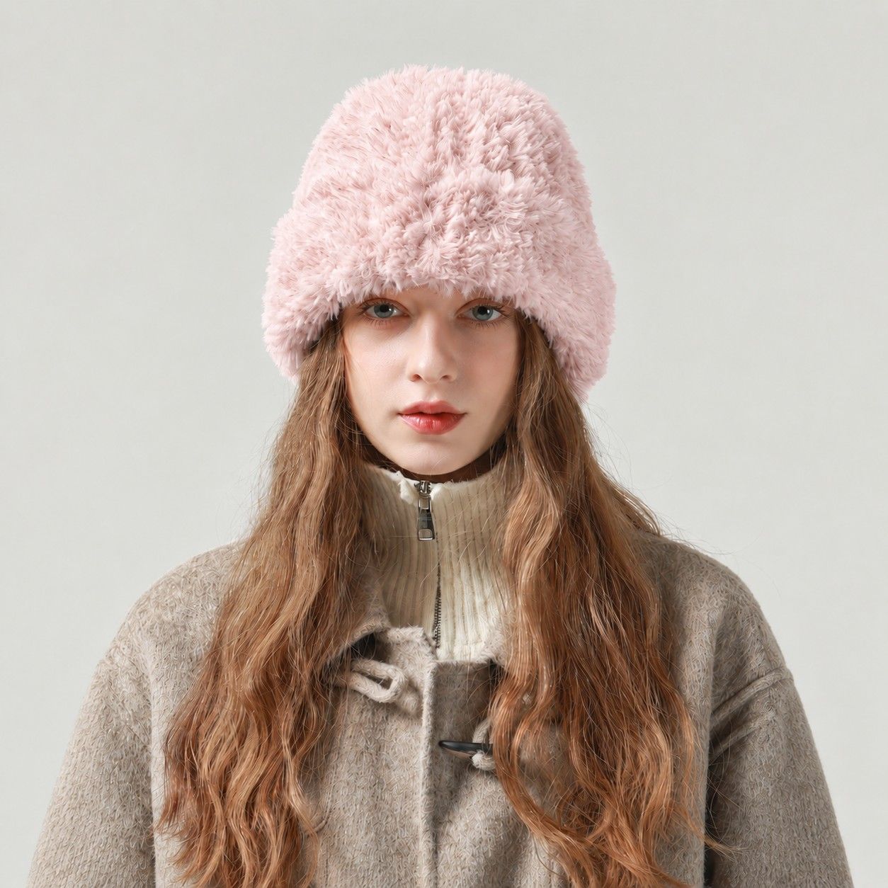 Fuzzy Knit Beanie Hat Soft Plush Cuffed Winter Cold Weather Cap