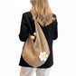 Woven Crochet Hobo Shoulder Bag Lightweight Knit Slouchy Tote with Flower Detail