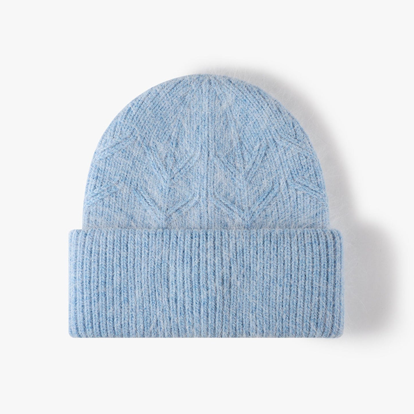 Fuzzy Knit Beanie Hat with Ribbed Cuff