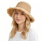 Straw Bucket Hat Frayed Edge Wide Brim Sun Hat Summer Beach UV Protection Cap