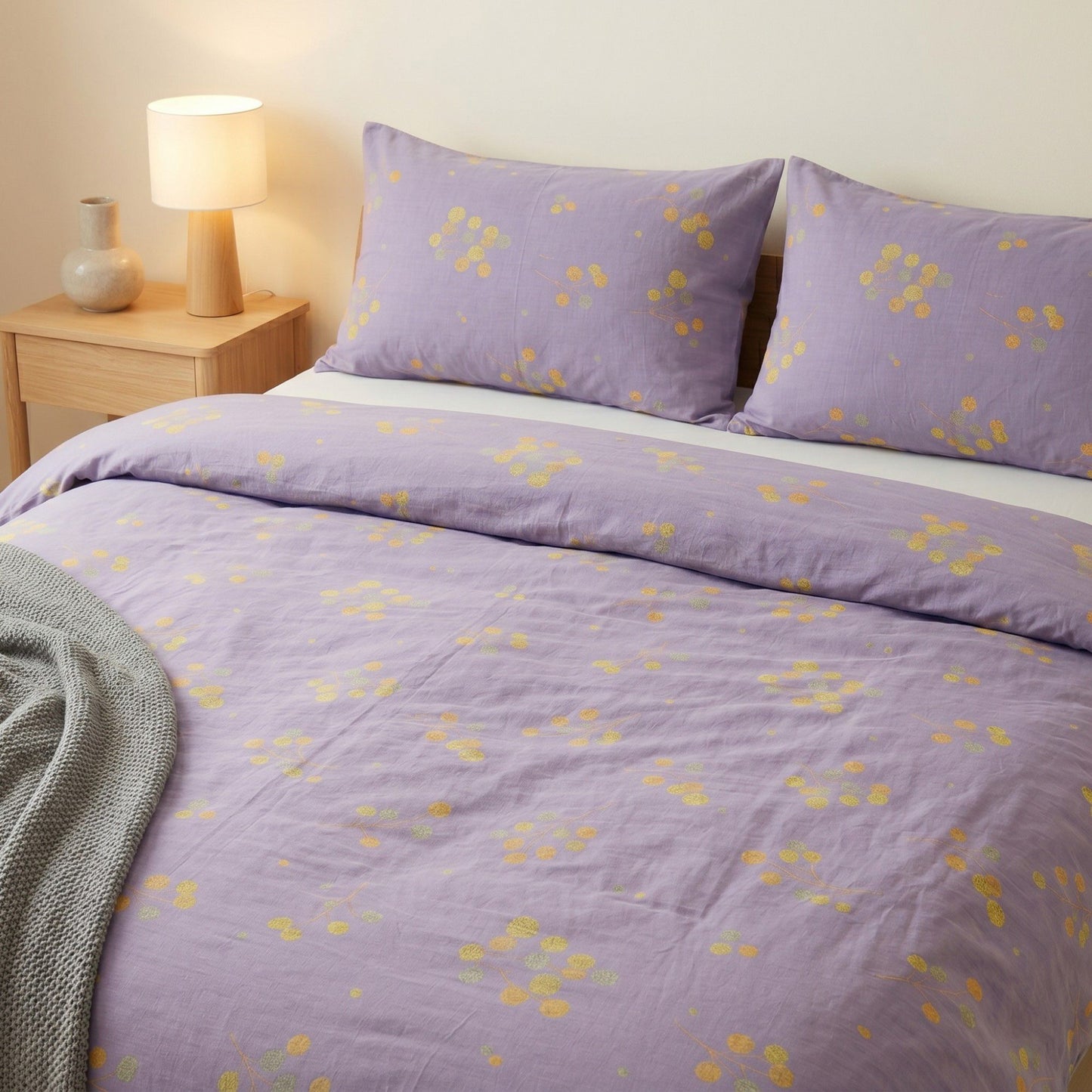 3-Piece Cotton Bedding Set with Duvet Cover and Pillowcases Soft Washed Fabric Botanical Print Design