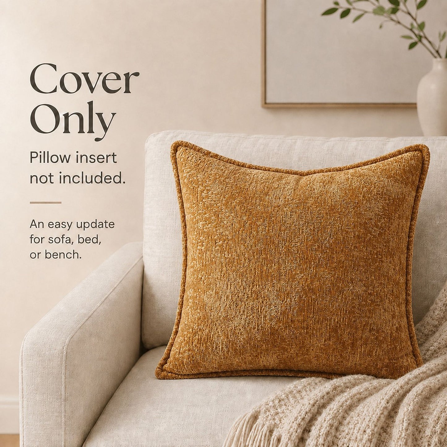 Textured Decorative Throw Pillow Cover Piped Edge Accent Cushion for Sofa Bed Chair