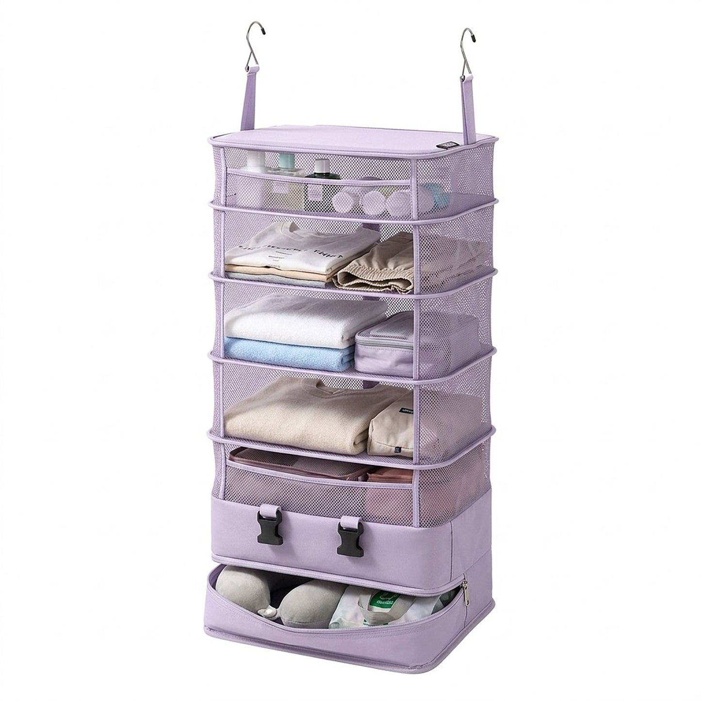 Hanging Travel Packing Organizer with Shelves and Hooks
