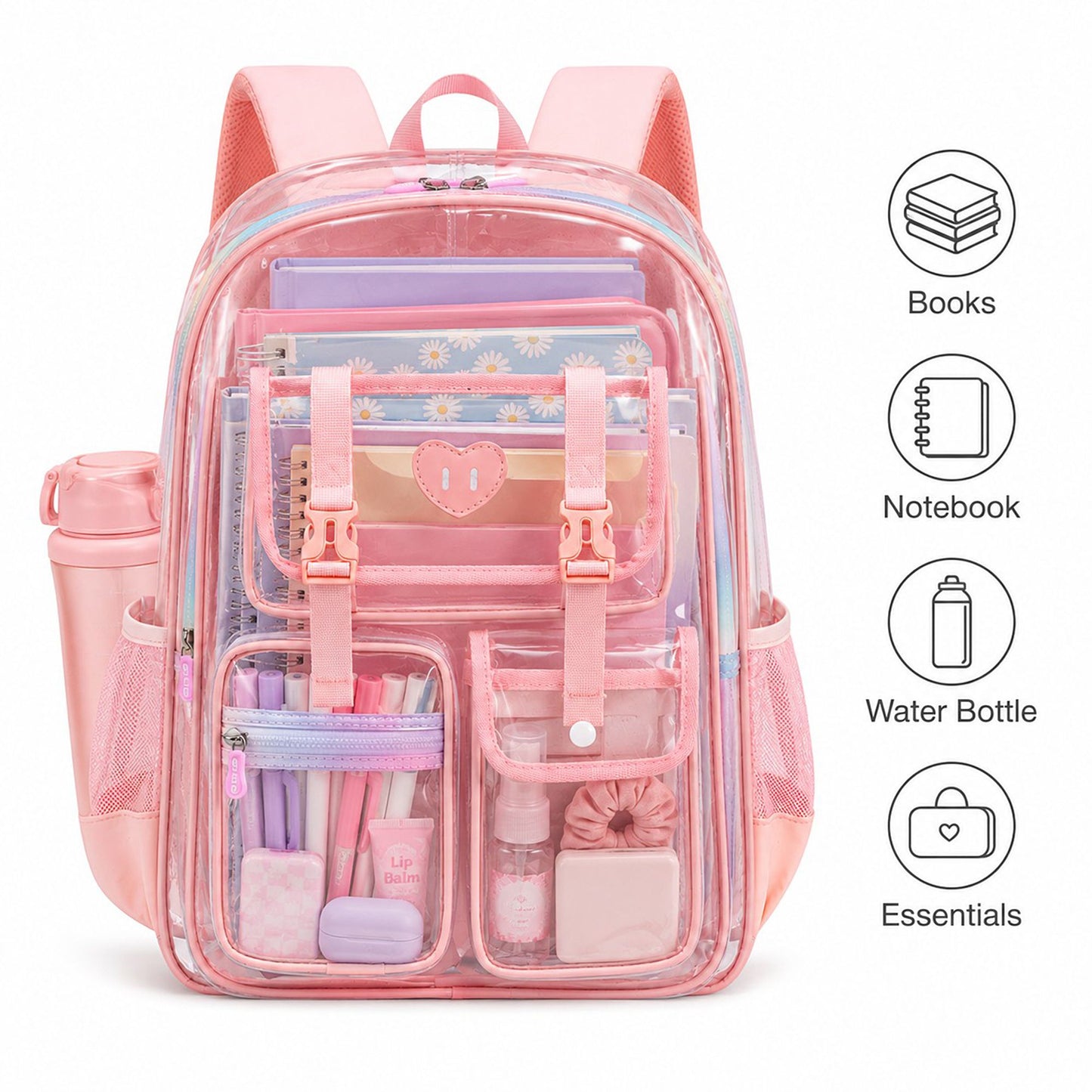 Clear Backpack with Multiple Pockets and Padded Straps