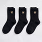 3-Pair Bow Embroidered Crew Socks Set, Ribbed Knit Casual Hosiery