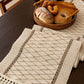 Textured Woven Table Runner with Fringe Trim and Neutral Stripe Pattern 47x11.8 in