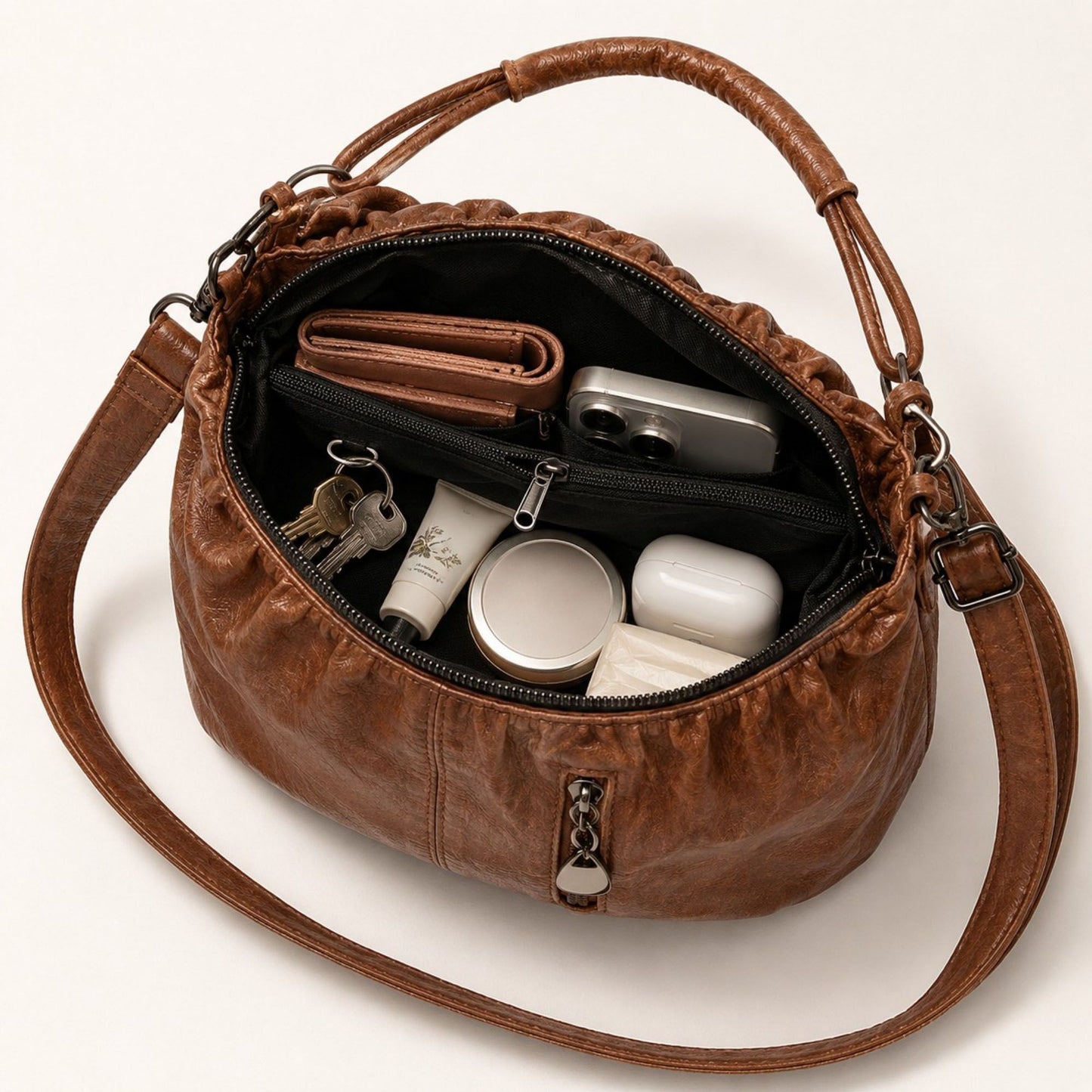 Soft Ruched Faux Leather Shoulder & Crossbody Bag