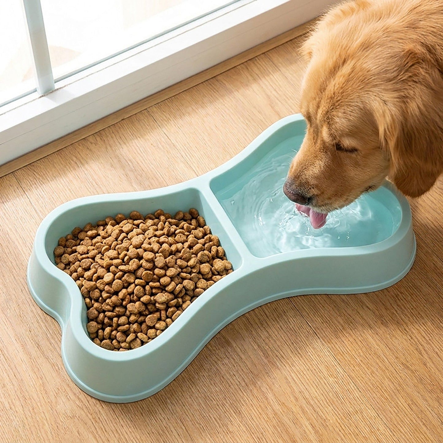 Plastic Bone Shaped Double Pet Bowl for Food and Water