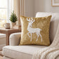 Christmas Reindeer Embroidered Velvet Throw Pillow Cover Gold Holiday Decor