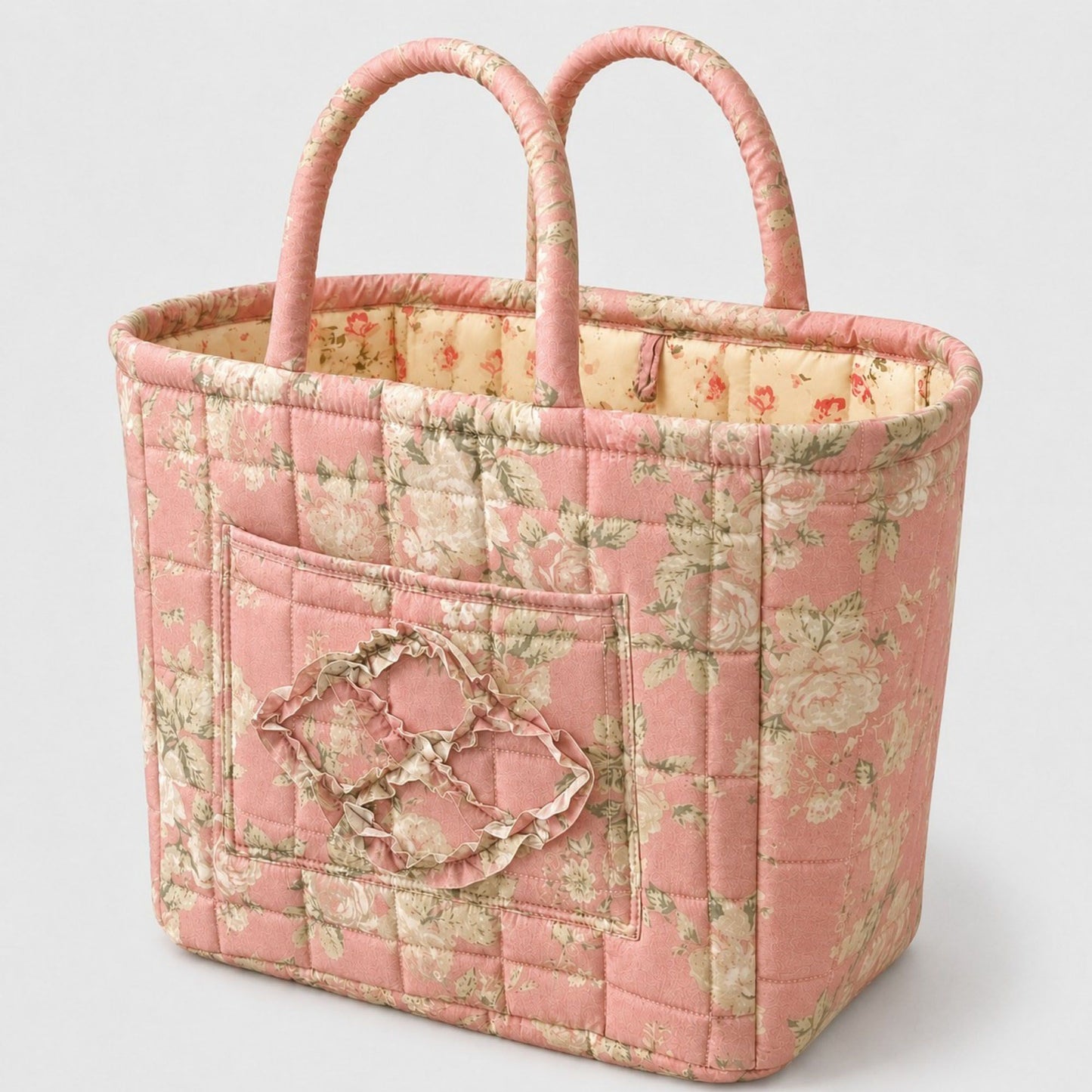 Quilted Floral Storage Caddy with Handles for Vanity Dorm Bathroom and Laundry Room