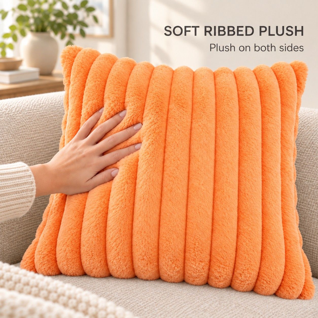 Double Sided Plush Corduroy Throw Pillow Cover 18 x 18 Inch Wide Stripe Texture