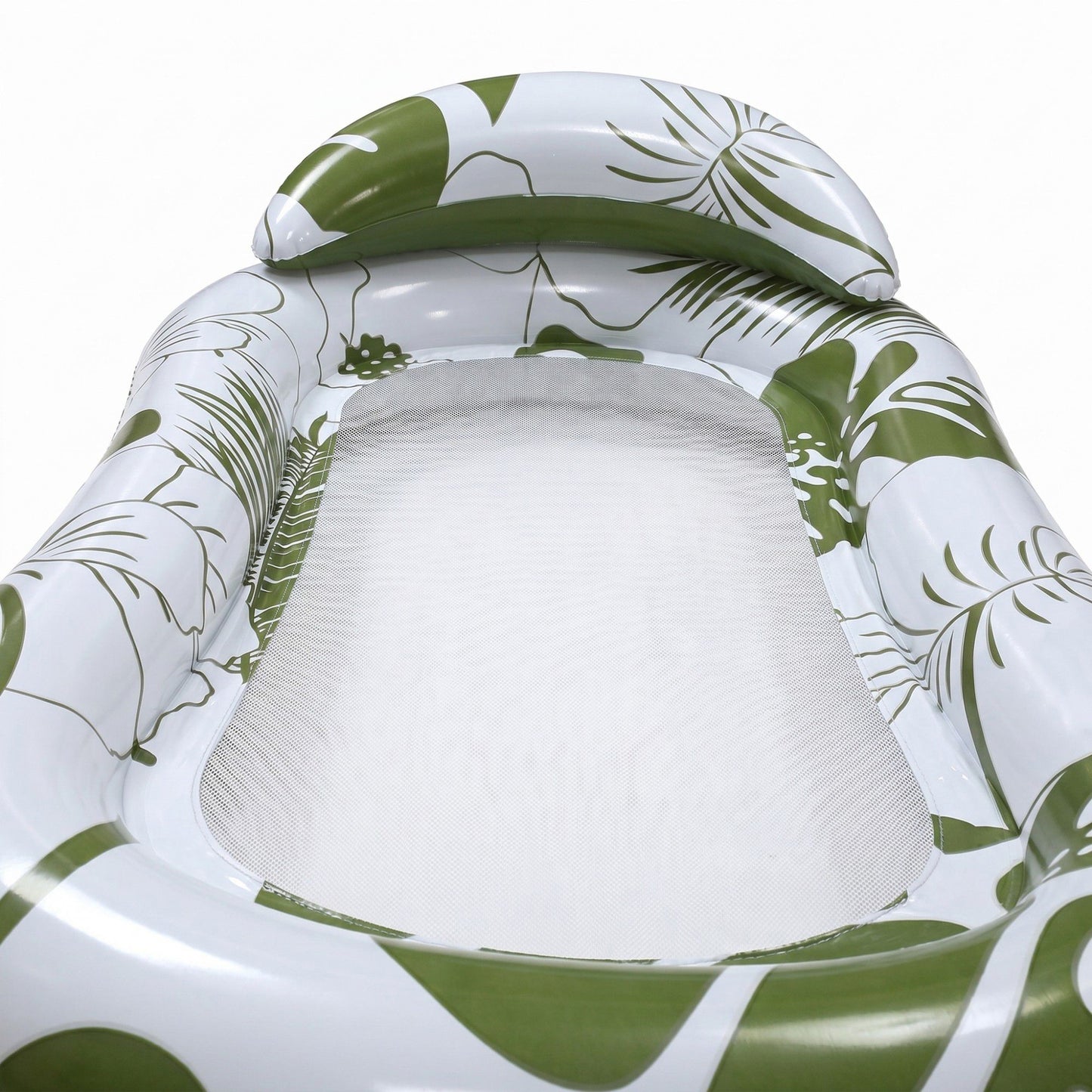 Pink Floral Inflatable Pool Lounger with Mesh Center