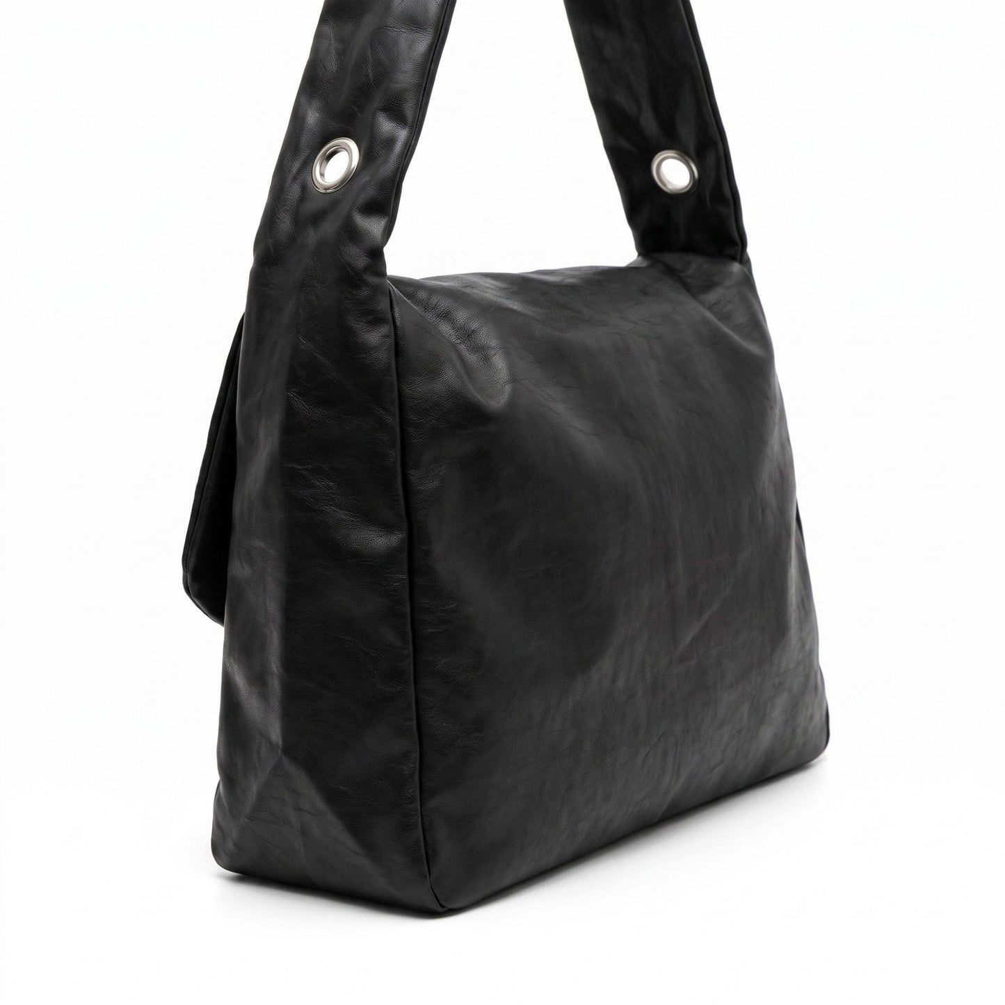 Flap Hobo Bag with Grommet Strap and Wide Shoulder Handle 11.8x9.5x4in