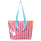 Striped PVC Beach Tote Bag with Magnetic Closure and Zip Pocket