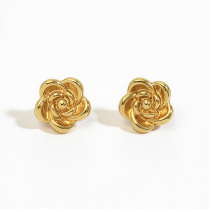 Sculpted Floral Stud Earrings with Layered Petal Detailing and Elegant Dimensional Design for a Classic Timeless Statement Look