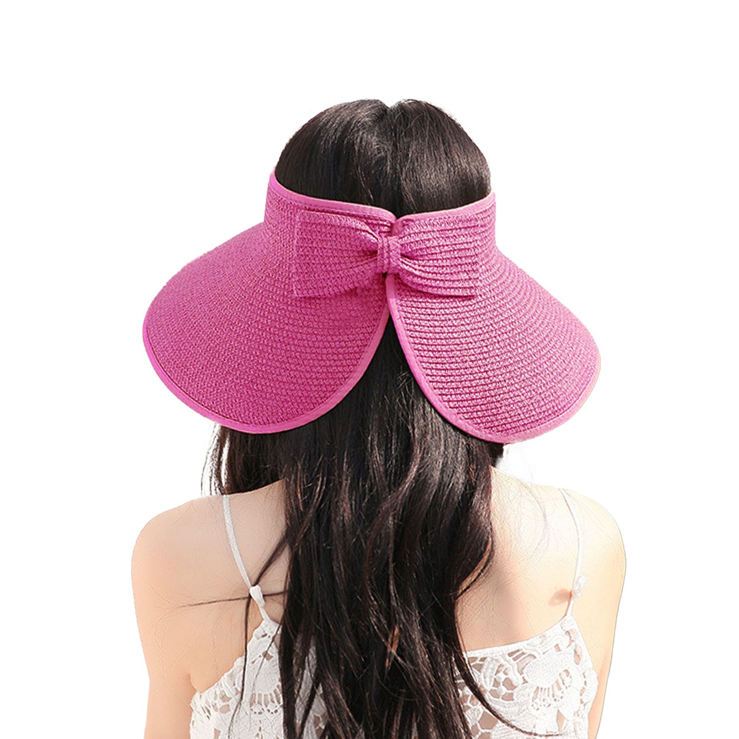 Women's Wide Brim Visor Hat with Bow Detail Adjustable Velcro Closure for Beach or Outdoor Protection