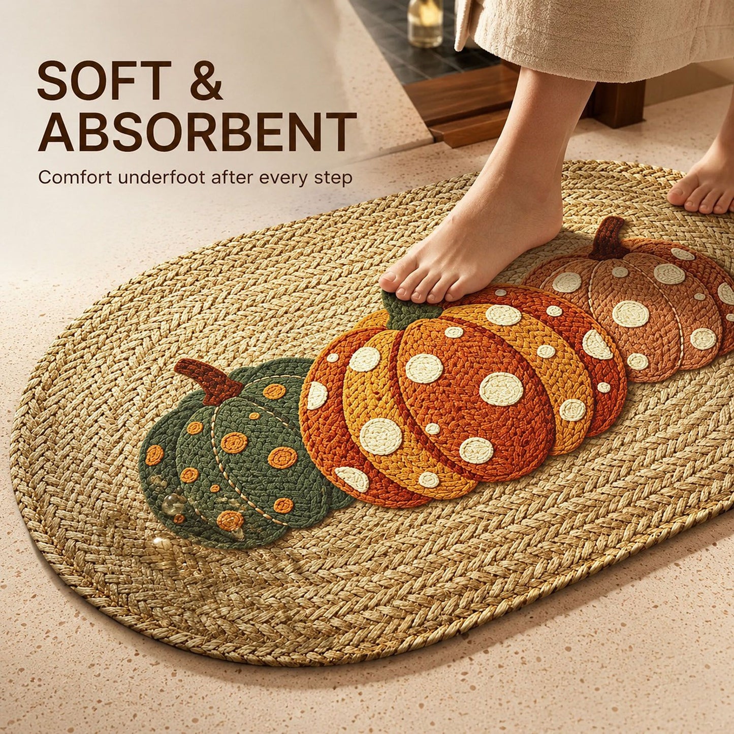 Fall Pumpkin Bath Mat Soft Absorbent Accent Rug 15.7 x 23.6 Inches