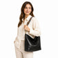 Faux Leather Hobo Shoulder Bag with Adjustable Wide Strap and Zipper Pockets