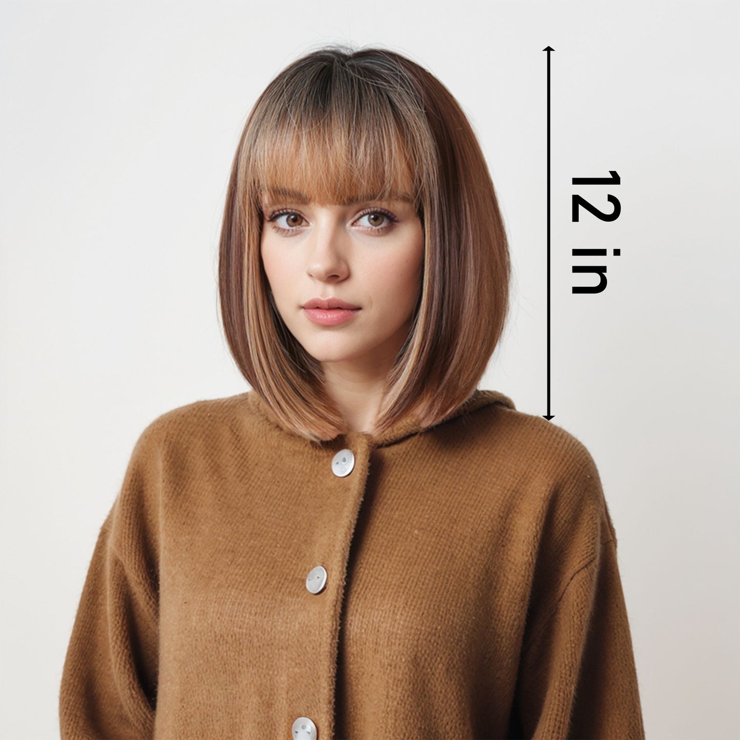 Straight Bob Wig with Bangs for Women Heat-Resistant Synthetic Natural-Looking Short Bob Style Ideal for Daily Wear