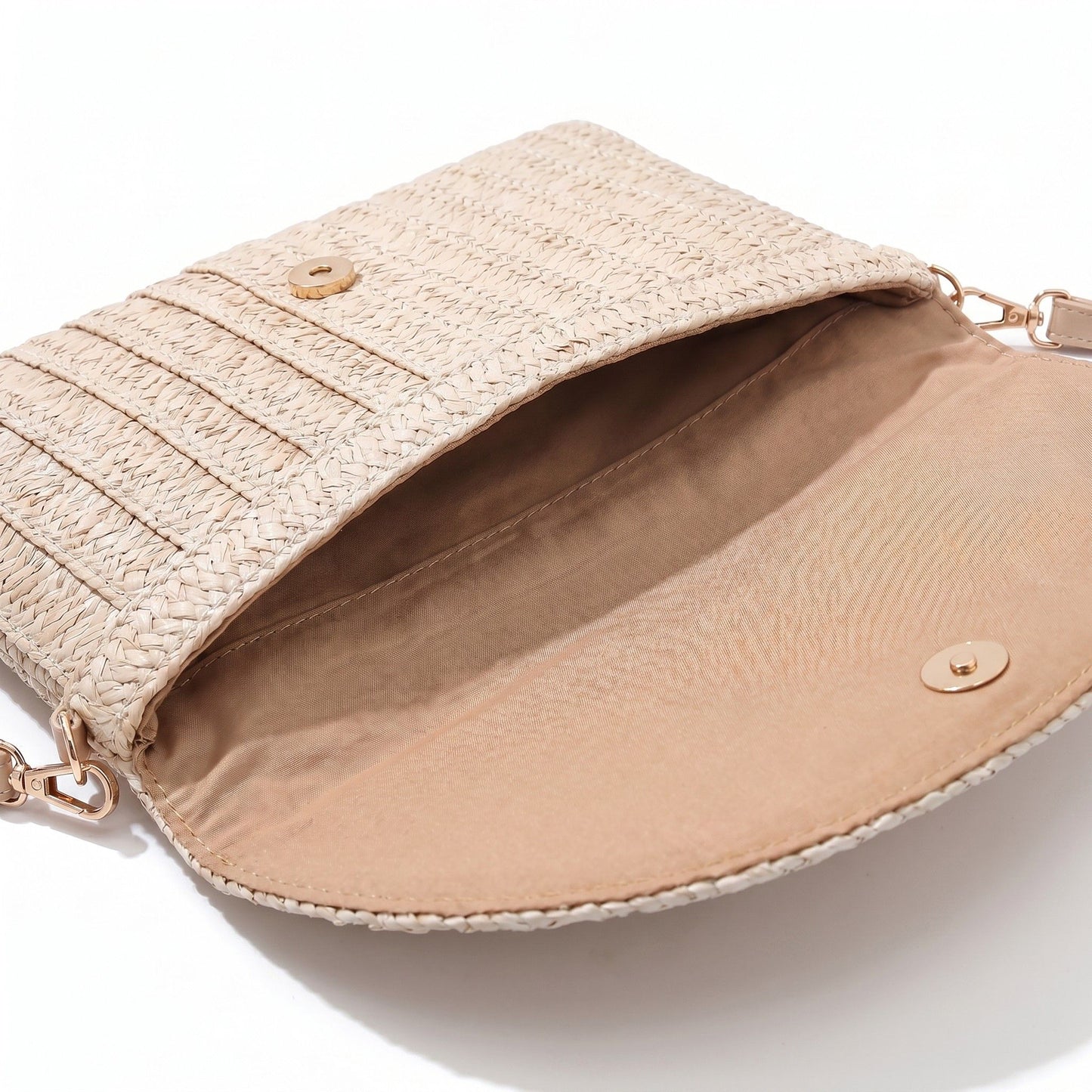 Woven Straw Crossbody Clutch Bag with Flap Closure Adjustable Strap Lightweight Shoulder Handbag