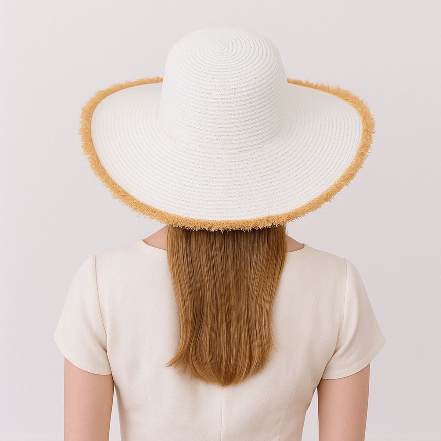 Wide Brim Straw Floppy Hat with Frayed Edges Lightweight Sun Protection for Beach Vacation Outdoor Travel Style