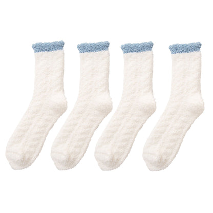 4-Pair Plush Cozy Fuzzy Socks with Contrast Cuffs for Winter Indoor Warmth