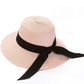 Wide Brim Straw Sun Hat with Black Ribbon Bow Adjustable Chin Strap Inner Sweatband for Outdoor and Travel Use