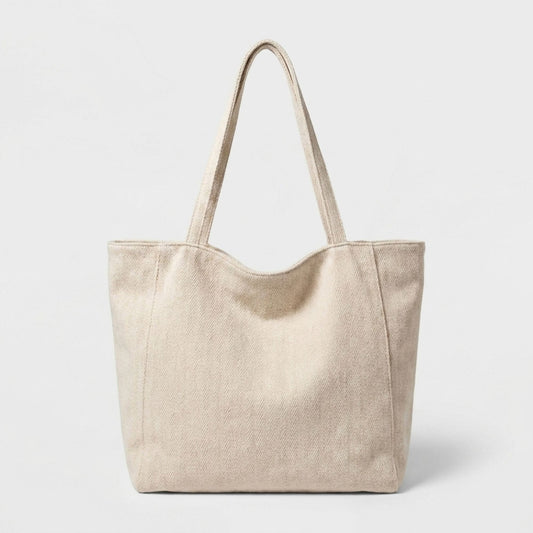 Herringbone Tote Bag with Shoulder Handles and Inner Pocket