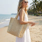 Woven Tote Bag with Fringe Detail and Shoulder Handles