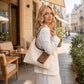 Woven Straw Shoulder Bag Hobo Handbag with Removable Pouch and Magnetic Closure