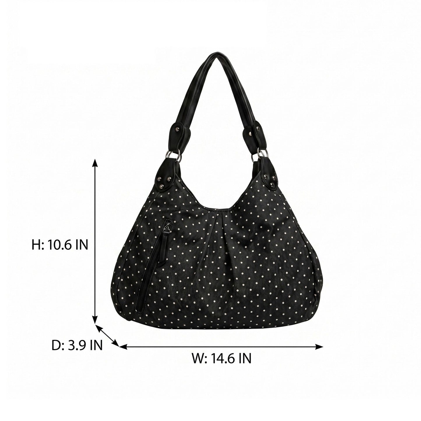 Polka Dot Hobo Shoulder Bag with Front Zipper Pocket