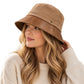 Corduroy Bucket Hat with Leather Look Brim Adjustable Fit