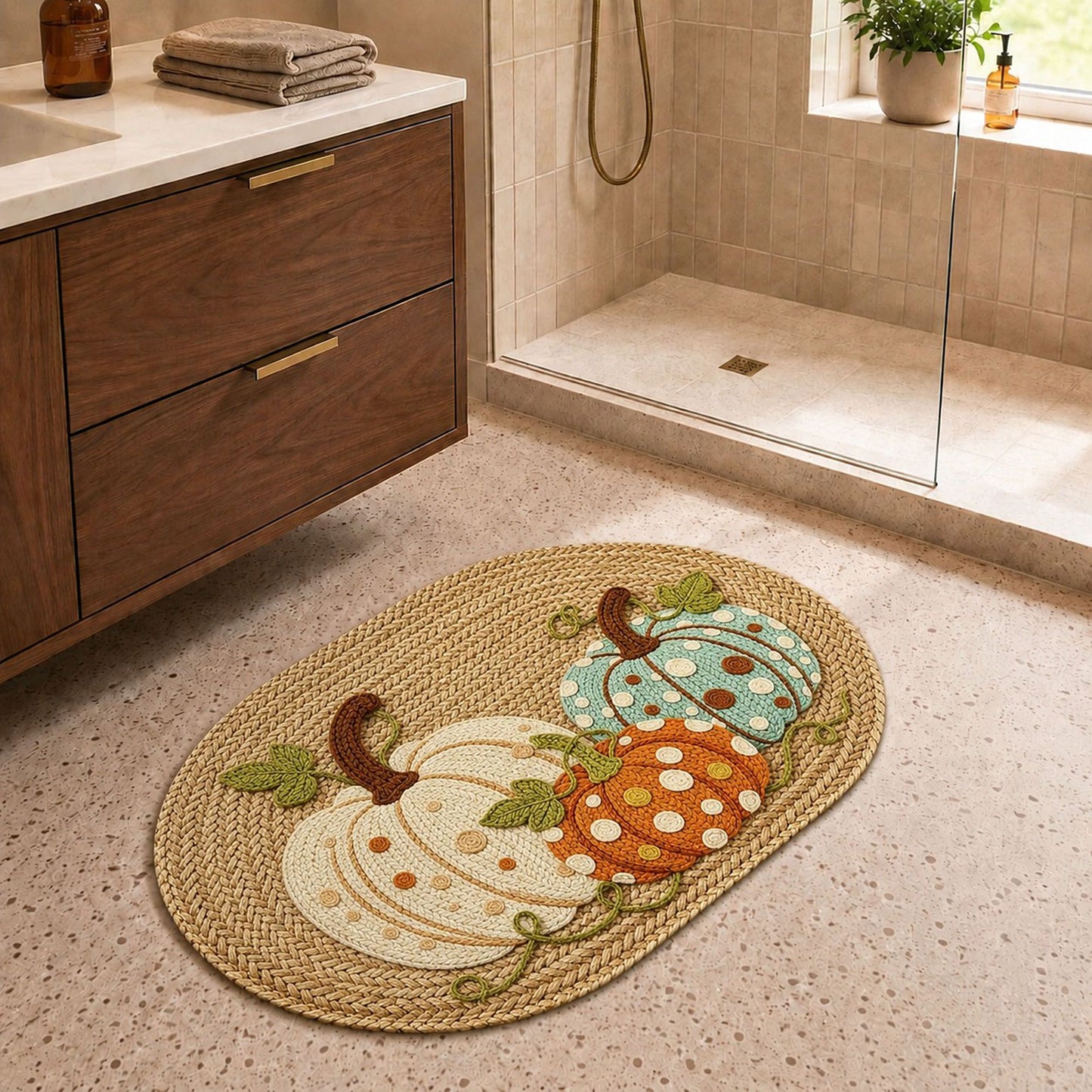 Fall Pumpkin Bath Mat Soft Absorbent Accent Rug 15.7 x 23.6 Inches