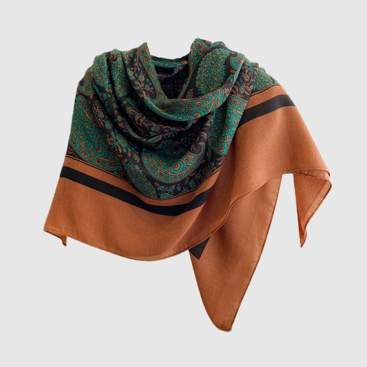 Paisley Print Square Scarf with Soft Lightweight Drape, Decorative Border Detailing, and Elegant Flowing Fabric 51x51in