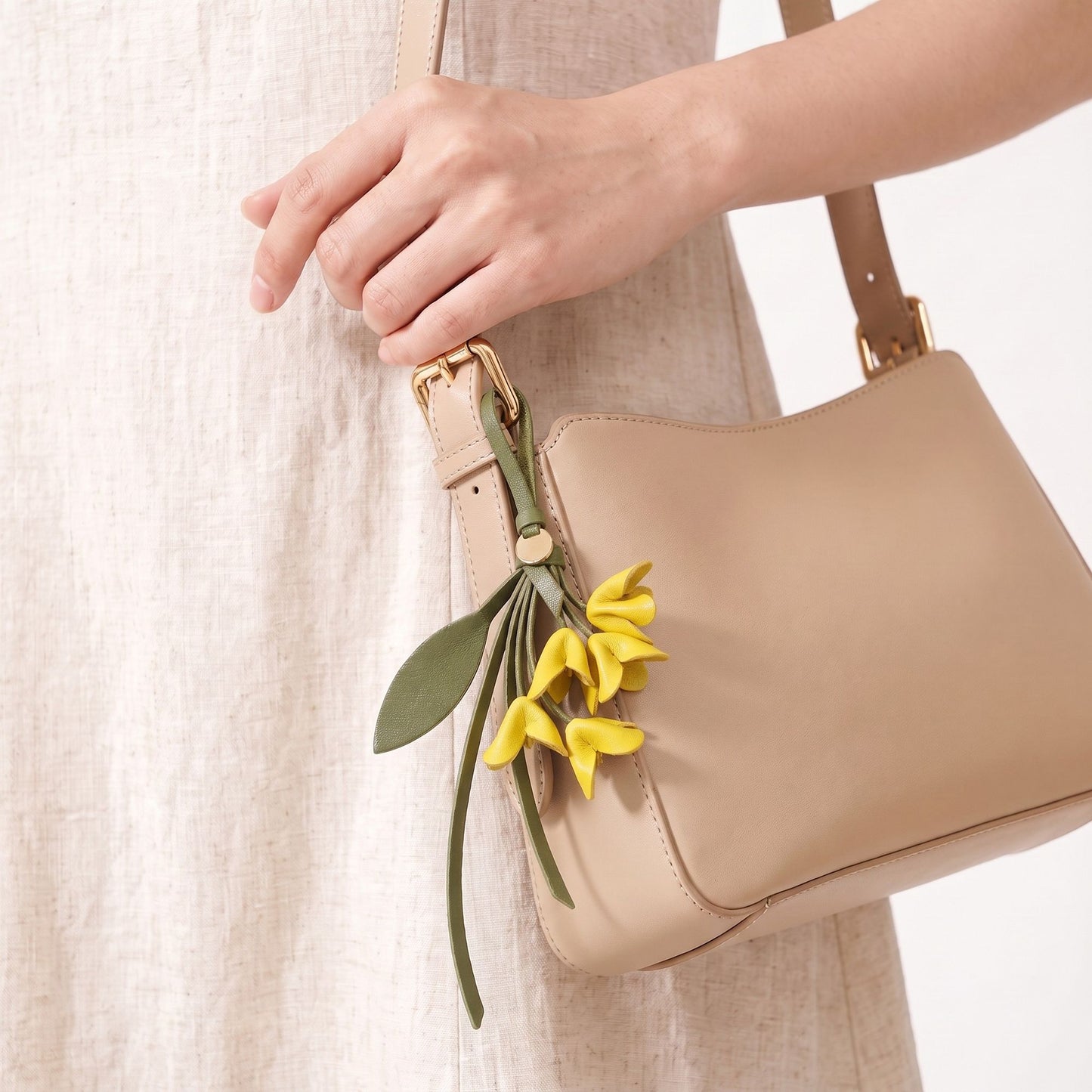 Flower Bag Charm with Leaf Detail and Loop Attachment