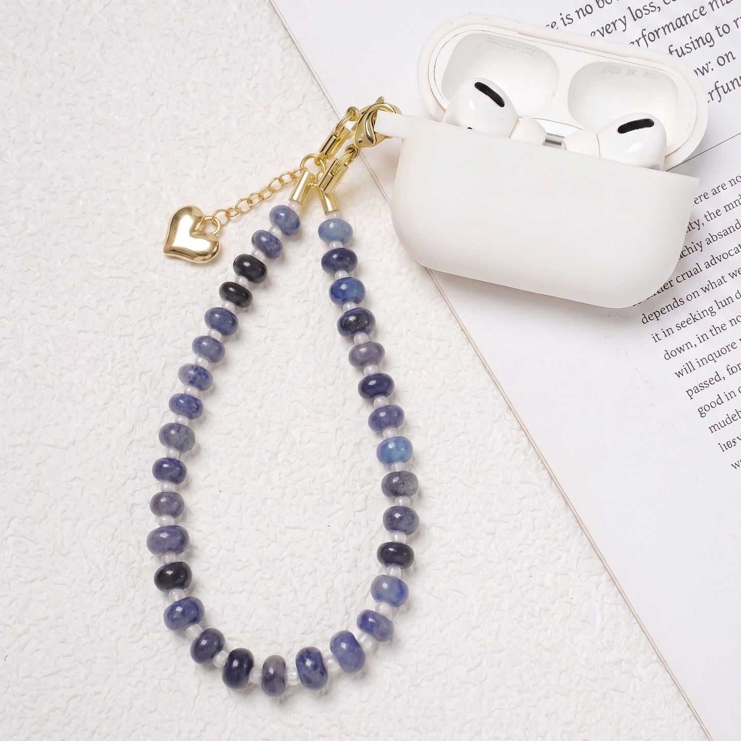 Beaded Phone Wrist Strap with Heart Charm