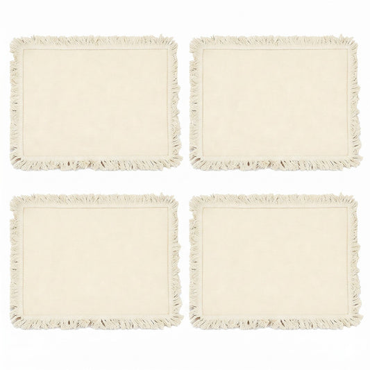 4 Piece Cotton Linen Fringe Placemats Farmhouse Table Mats Washable Heat Resistant Dining Mats