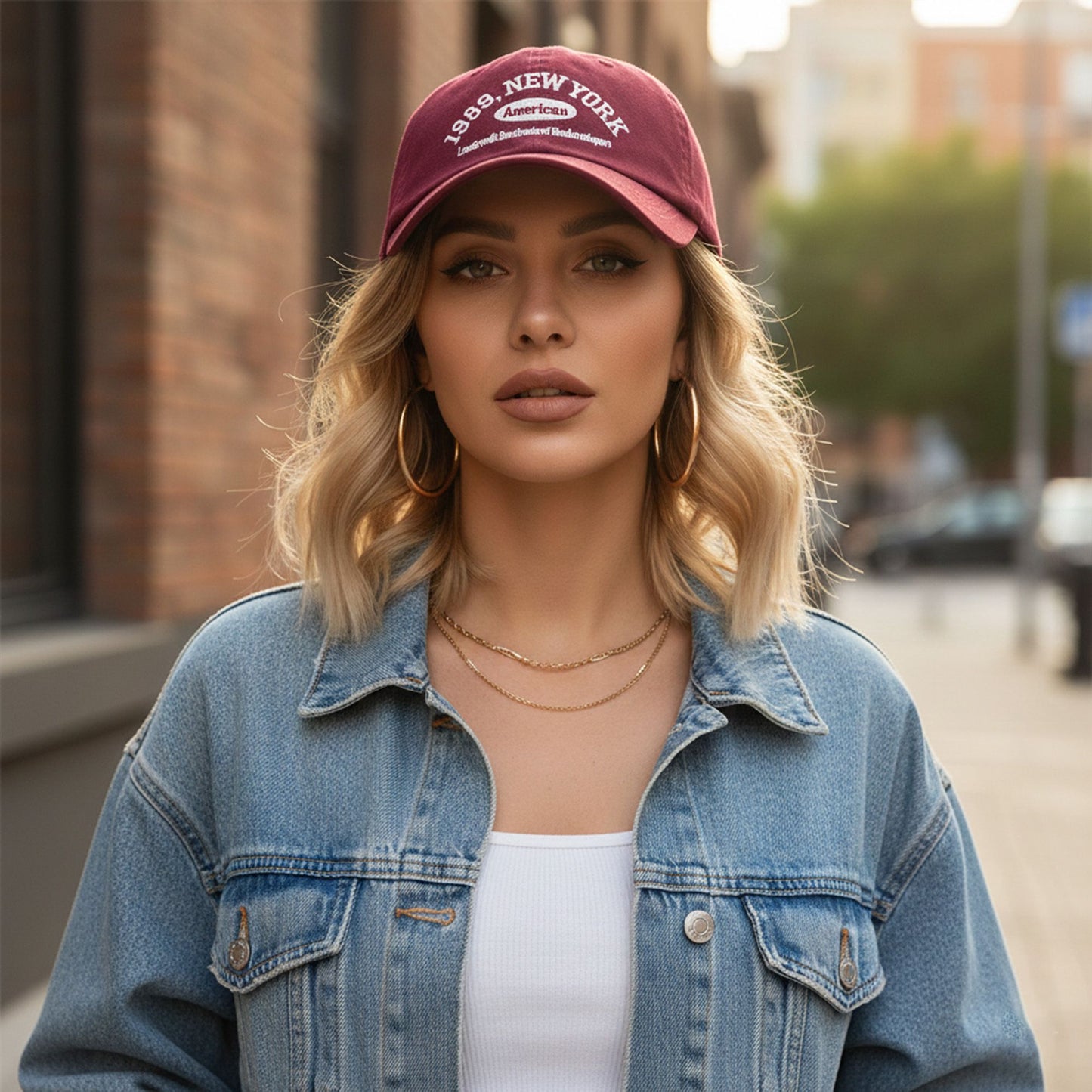 Cotton Baseball Cap with Embroidered Lettering Adjustable Strap Back