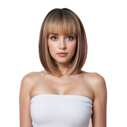 Straight Bob Wig with Bangs for Women Heat-Resistant Synthetic Natural-Looking Short Bob Style Ideal for Daily Wear