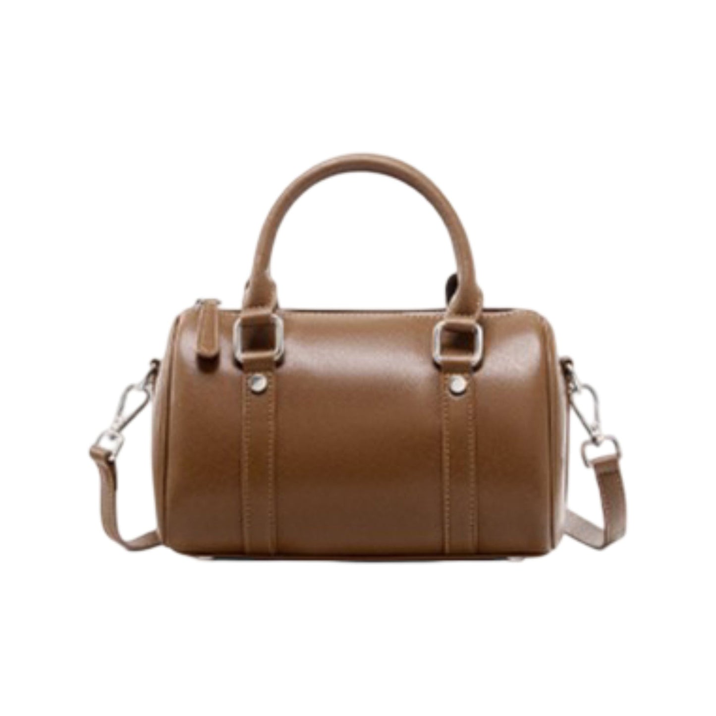 Structured Leather Barrel Satchel with Top Handles Compact Cylinder Shape and Crossbody Option