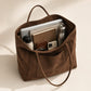 Large Faux Suede Tote Bag with Front Pocket and Double Shoulder Handles