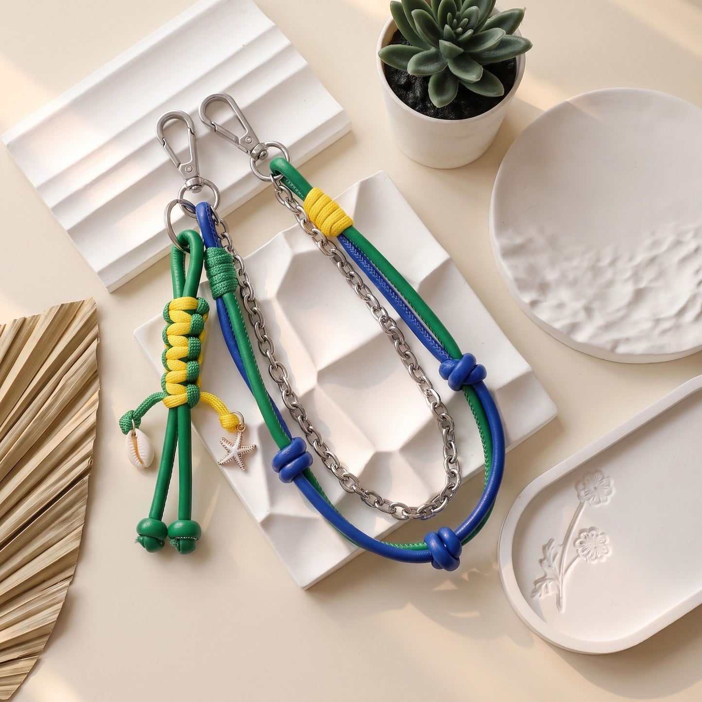 Layered Cord Chain Belt Loop Bag Charm