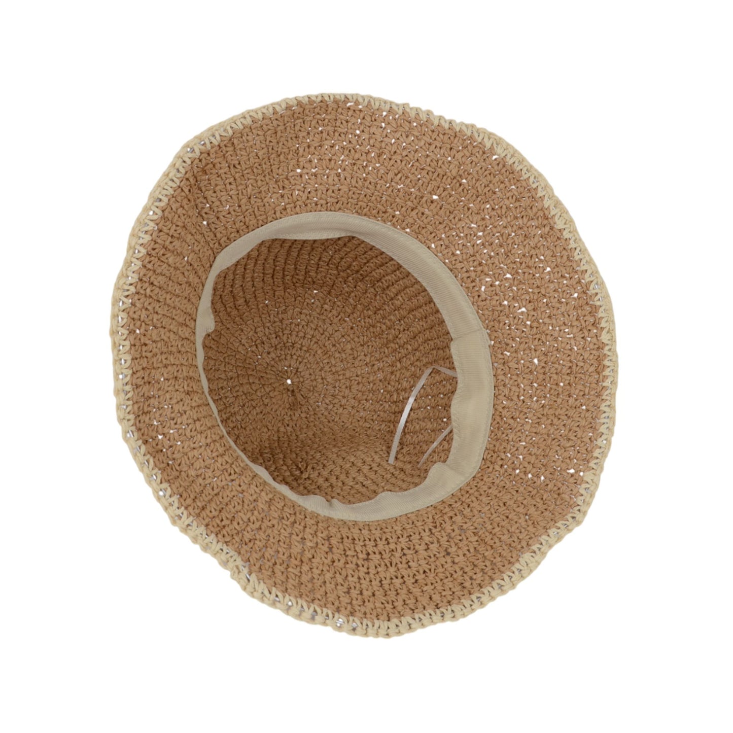 Packable Crochet Straw Bucket Hat with Two-Tone Design Lightweight Summer Sun Hat for Beach Travel Hiking Outdoor Use