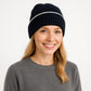 Ribbed Knit Beanie Hat with Contrast Trim and Folded Cuff