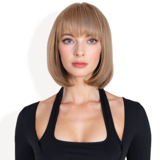Women Ombre Brown 10inch Bob Wig with Bangs Heat Resistant Synthetic