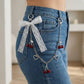Lace Bow Cherry Bag Chain Charm with Heart Accents and Double Ring Clasps