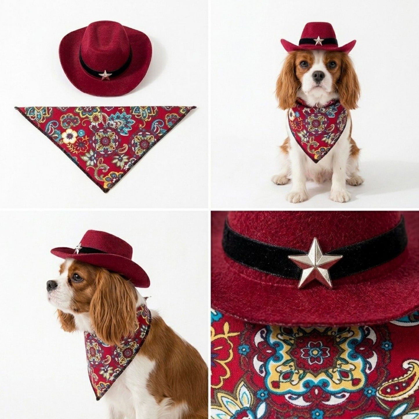 Pet Bandana Scarf Floral Pattern with Hat Accessory for Dogs and Cats