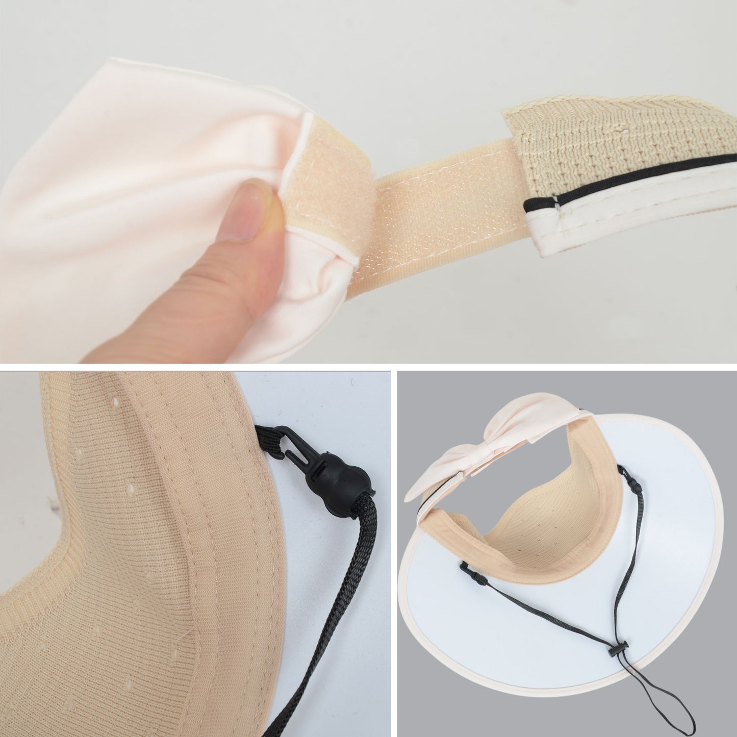 Extra Wide Brim Sun Visor Hat for Women Adjustable UV Protection Bow Detail Breathable Summer Beach Hat