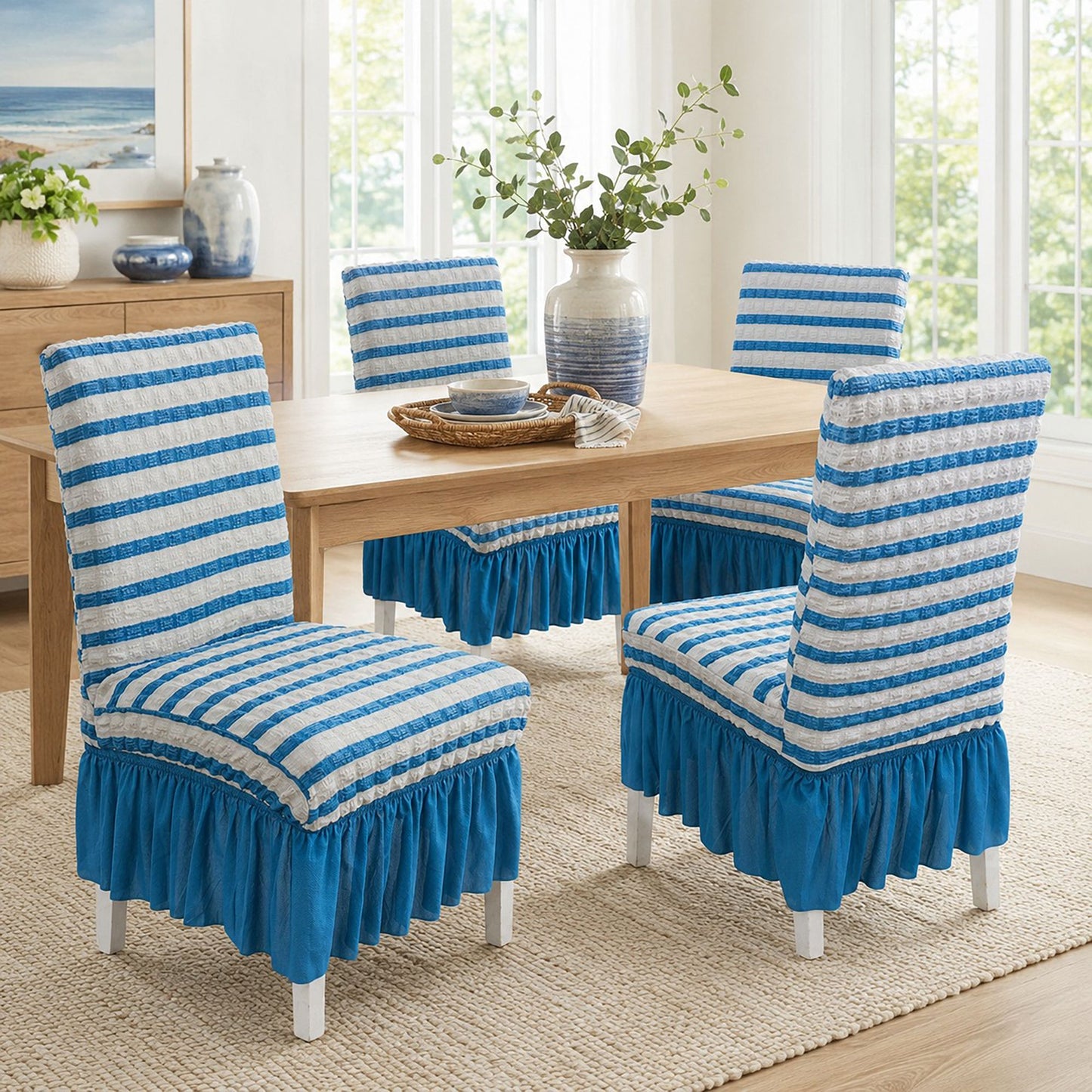 2 Pack Textured Stretch Dining Chair Covers with Ruffled Skirt