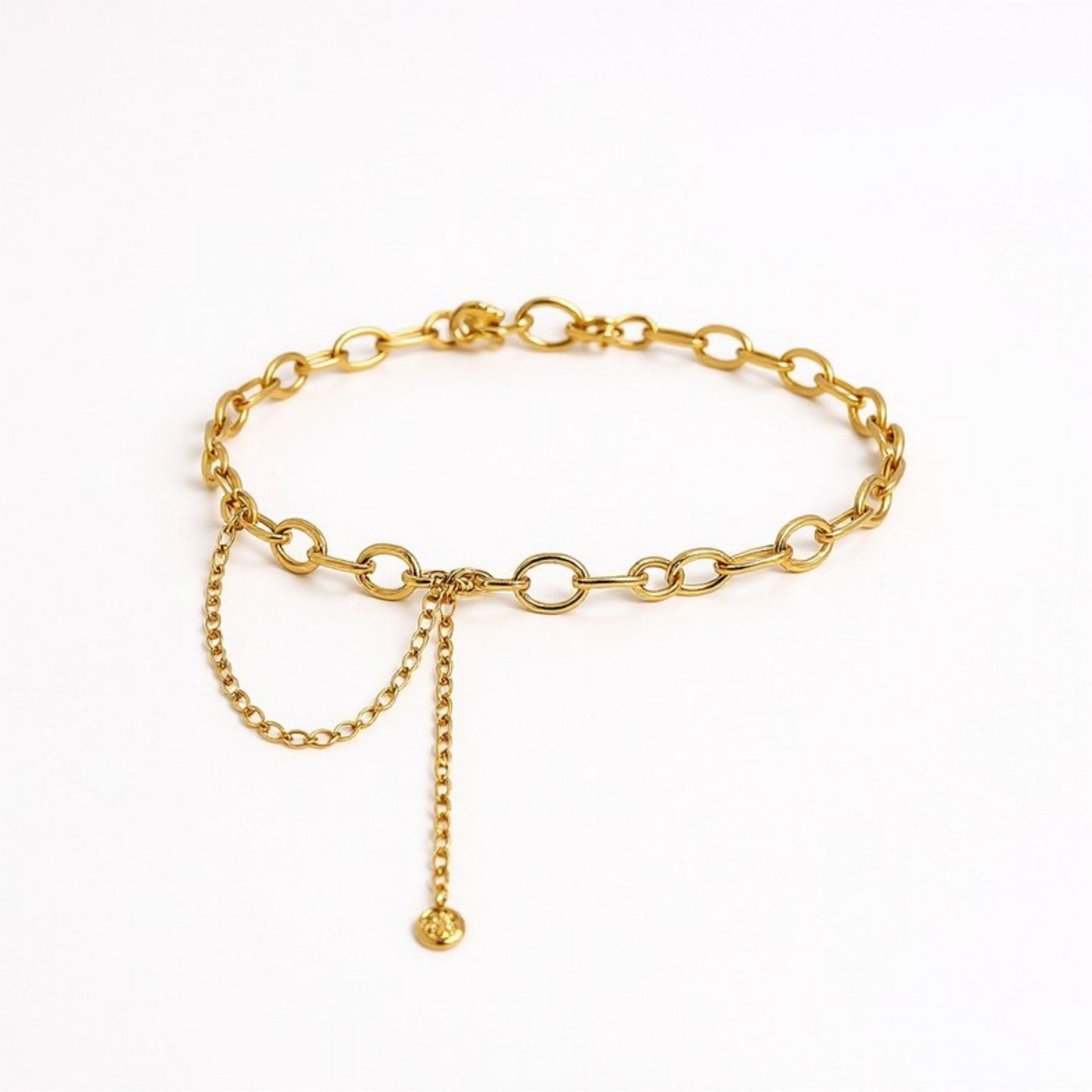 Circular Link Chain Belt with Adjustable Drop Chain and Modern Geometric Design 39.5in